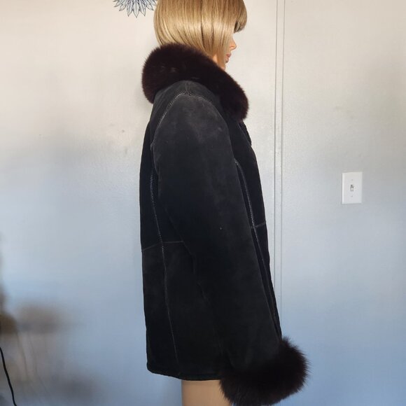 #682Suede leather/fox fur jacket - Picture 4 of 4